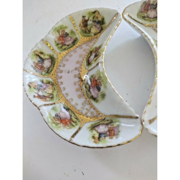 Vintage Crescent Shaped Pair of Victorian Style Side Dishes(Courting Couple) - Picture 10 of 12